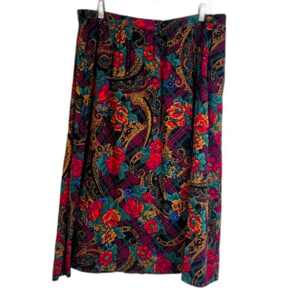 Alfred Dunner Vintage Paisley Floral Christmas Print Aline Midi Skirt Size 18 - Picture 1 of 6
